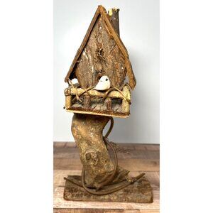 Rustic Handcrafted Wood Bark Birdhouse Sculpture Decorative Home & Garden Accent